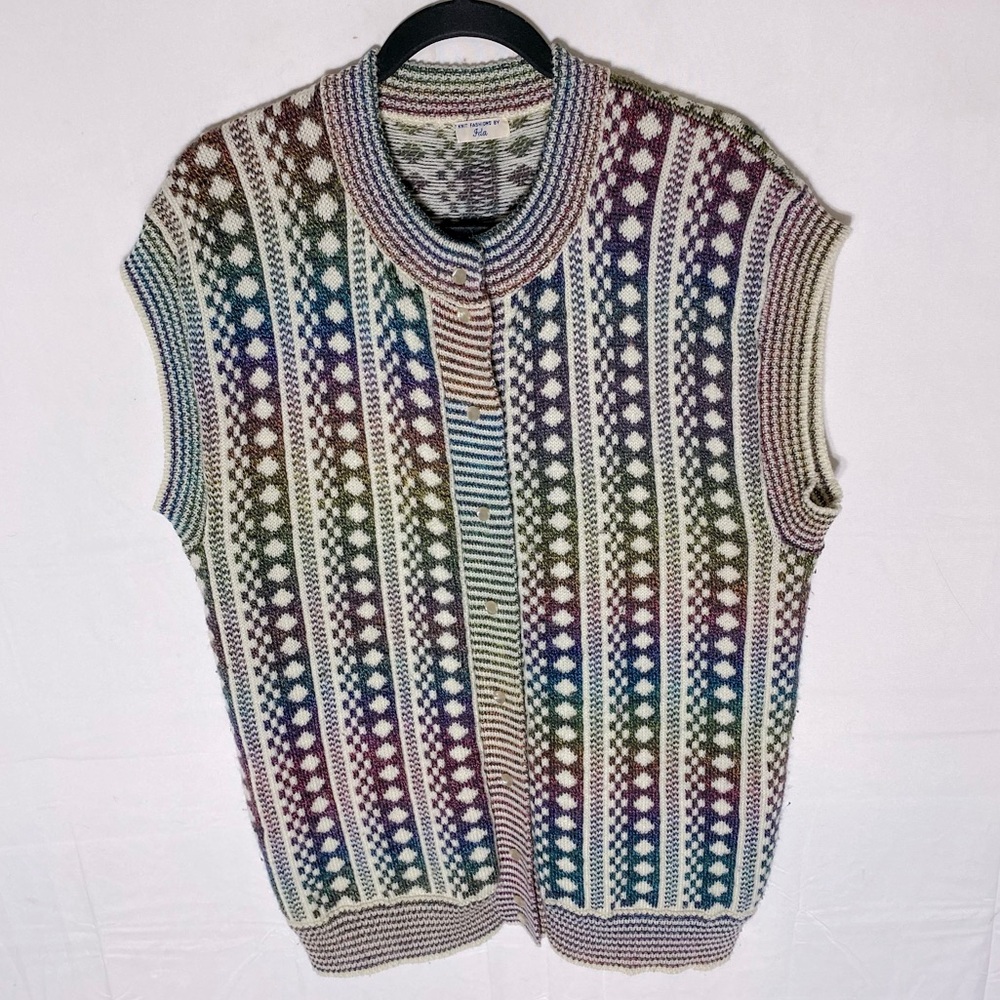 Vintage Handmade Knit fashions By Ida Rainbow Knit Sweater Vest S Cottagecore